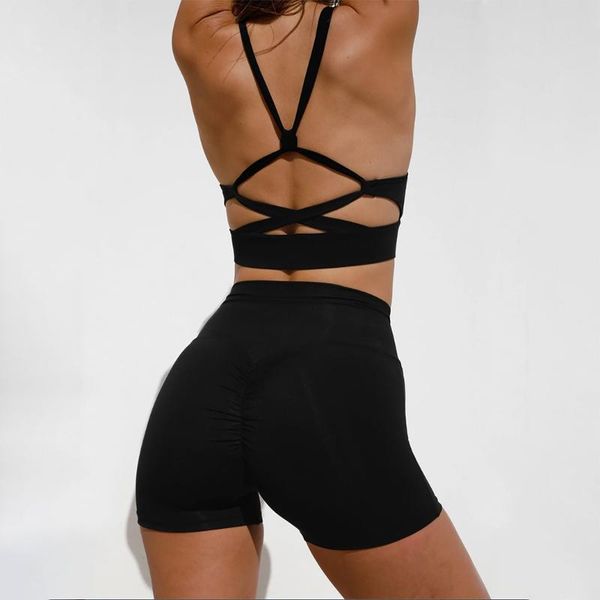

yoga outfit women backless sets stretch strethcy fitness leggings pant set sports drawstring shirring shorts + vest suit