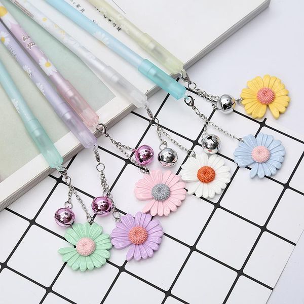 

gel pens 36 pcs/lot cute small daisies pendant pen 0.5 mm black ink daisy neutral school office writing supply promotional gift