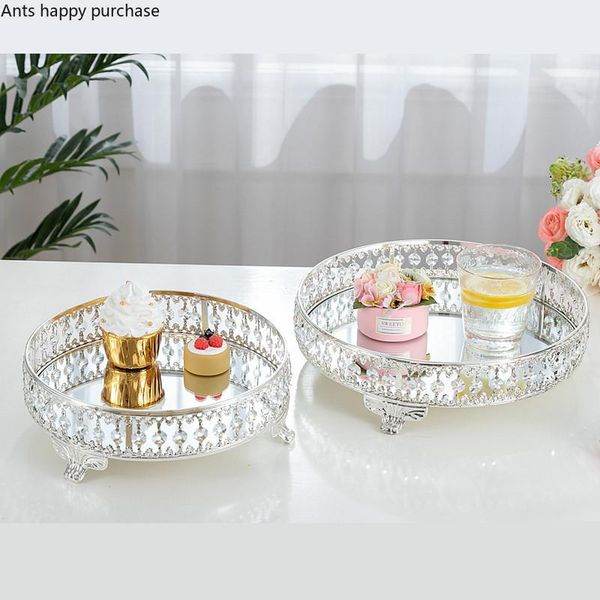 

kitchen storage & organization european mirror crystal tray round metal fruit bowl dessert table decoration cake display stand cosmetic jewe