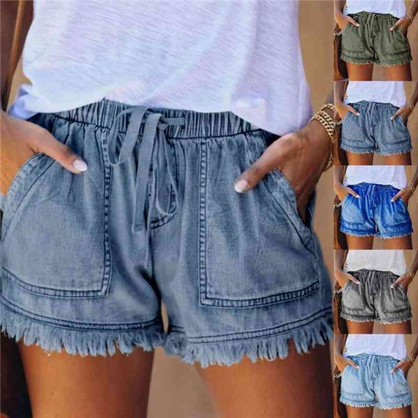 

summer denim pockets women short elastic waist casual high slim thin ants, White;black