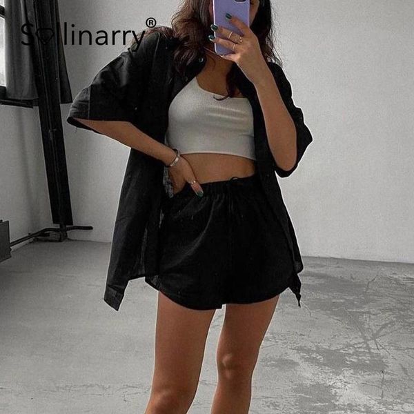 

women's tracksuits sollinarry high street button elastic waist suit sets casual lace up shirt collar summer fashion short sleeve clothi, Gray