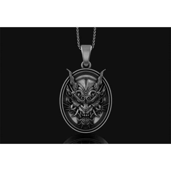 

new devil mask pendant ghost face tusk mask necklace personalized trendsetter nightclub hip hop jewelry, Silver