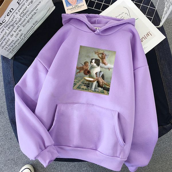 

2021 new sweatshirt women fashion oversized hoodies women's plus size cat print clothes pink winter harajuku clothing 0o4a, Black