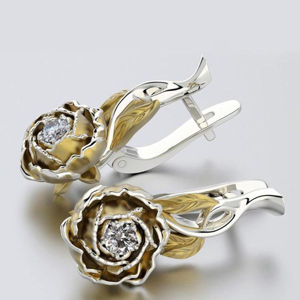 

dangle & chandelier caoshi double tone rose flower earrings for elegant exquisite women's good quality accessories wedding jewelry, Silver