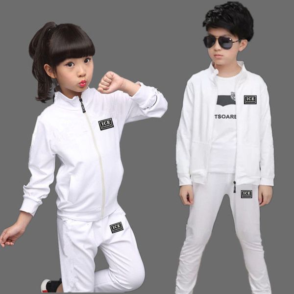 

boys girls sportswear clothing sets 2pcs spring autumn children's tracksuit sports suit teenage youth school uniforms 6-15years, White