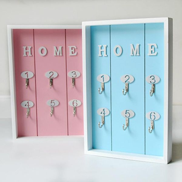 

hooks & rails nordic style wooden key boxes storage box wall mounted lock hanging shelf holder jewelry organizer ornament crafts props(blu