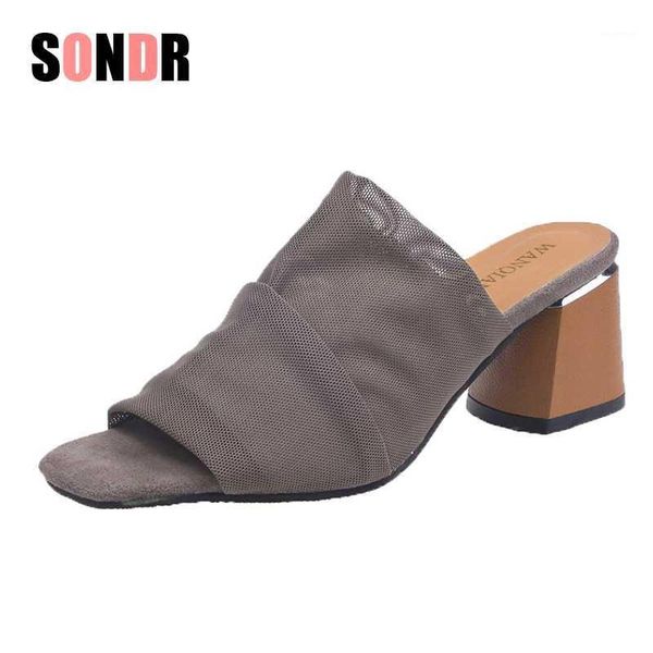 

sandals 35-42 large size women 2021 summer cloth thick with fish mouth high heel open toe flip-flops1, Black