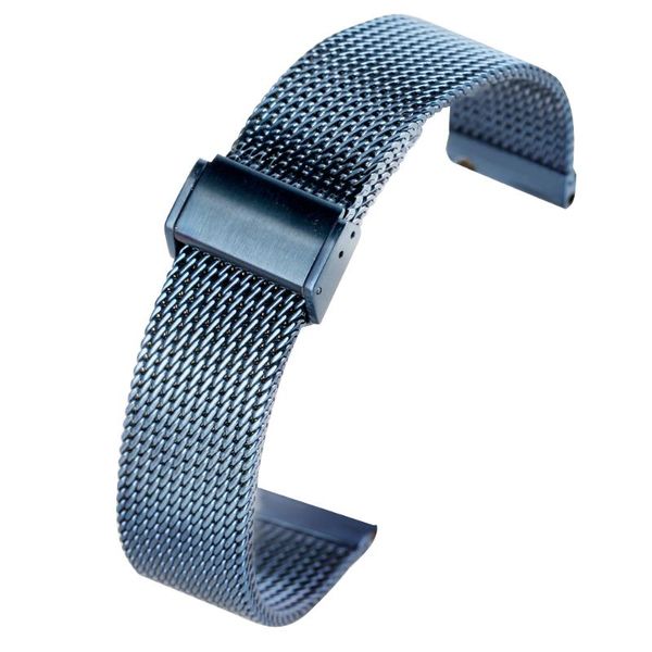 

watch bands cinturino orologio 18mm 20mm 22mm blue stainless steel mesh strap with hook buckle replacement wristwatch bracelet, Black;brown