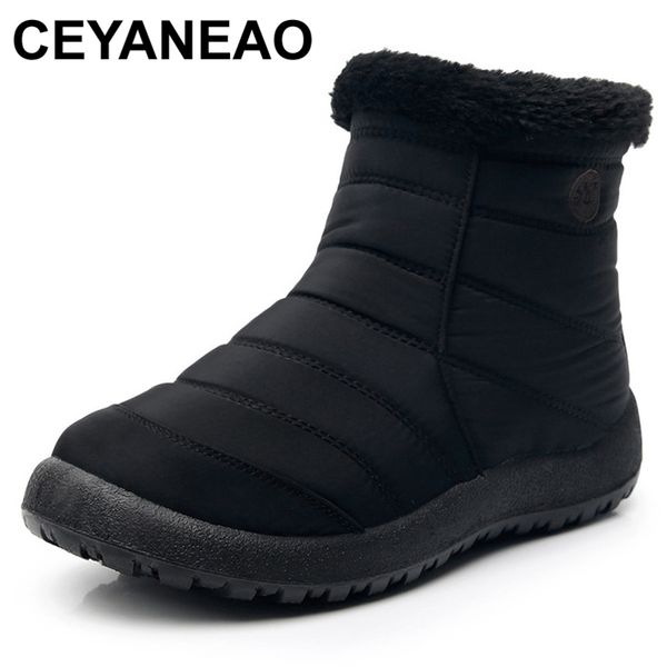 

ceyaneao snow boots for women winter warm ankle short bootie casual waterproof shoes warm shoes woman comfort boots comfortable 210914, Black