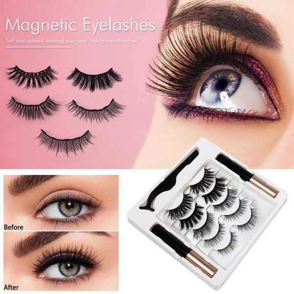 

false eyelashes 5pairs 3d magnetic natural look and eyeliner set magnet extension liquid lashes