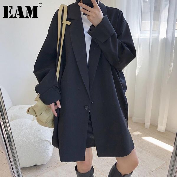 

women's suits & blazers [eam] women black big size long casual blazer lapel sleeve loose fit jacket fashion tide spring autumn 2021 1de, White;black
