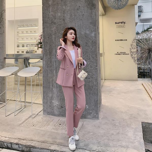 

new 2021 fashion spring summer women office lady slim blazer pants two-piece set suits female ssew, White;black