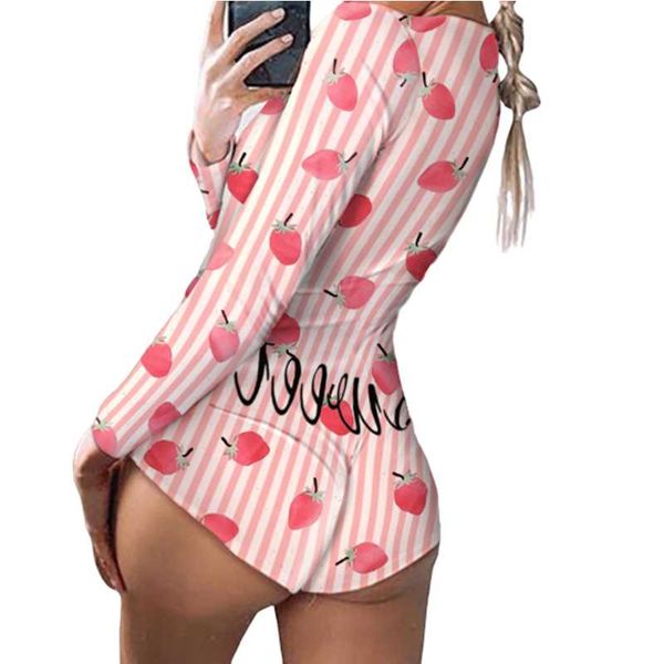 

2021 summer new cute print women pajama jumpsuits long sleeve plus size s-5xl deep v-neck button playsuits jumpsuit womens, Black;white