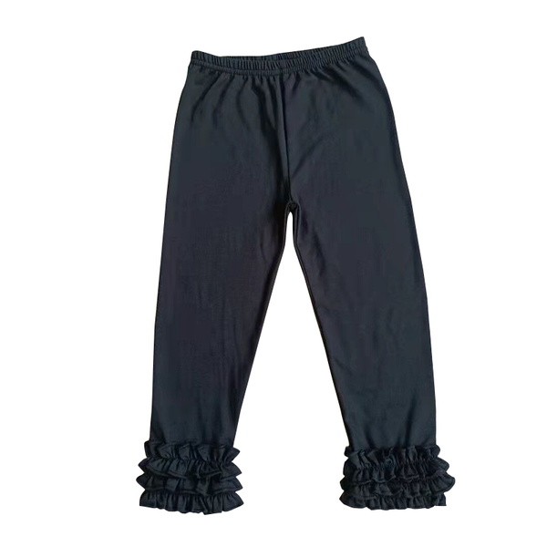 

jeans pure black pants with four layers of lace baby knit adjustable waist stylish kids elastic wholesale for girls, Blue