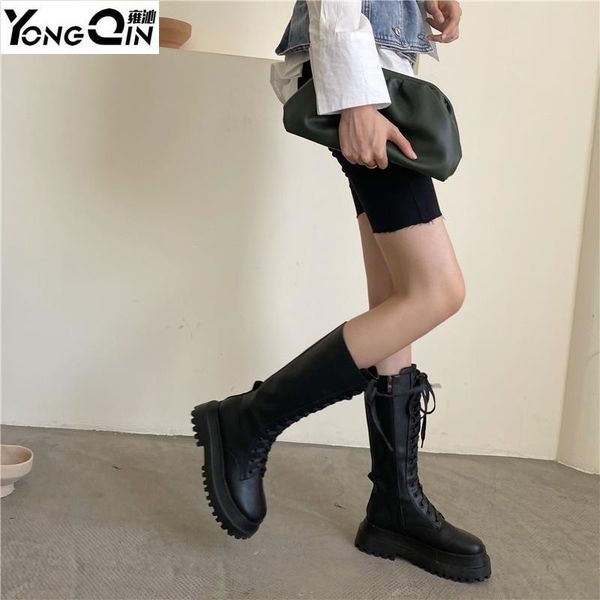 

boots women winter european fashion lace-up flat shoes, Black