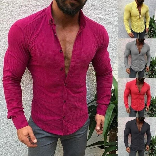 

men's casual shirts 2021 shirt long-sleeved solid color slim linen cotton button s-3xl, White;black