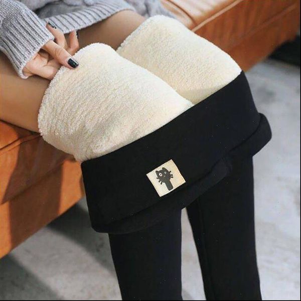 

women winter leggings high waist elastic plus velvet thick legging push up slim keep warm lamb wool leggins female, Black