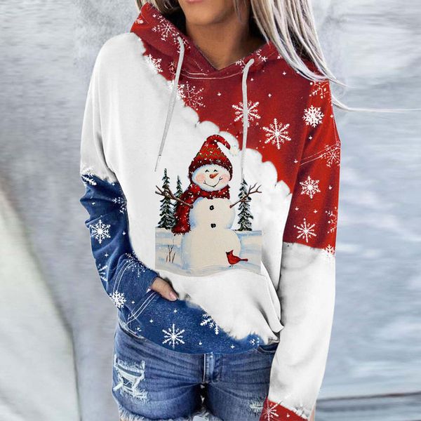 

Fall/Winter Women'S Christmas Snowman Print Crew Neck Hoodie Long Sleeve Sweater, Black