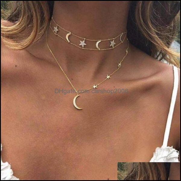 

necklaces & pendants jewelryfashion women lady boho mtilayer choker pendant chain collar necklace star moon jewelry chains drop delivery 202, Silver