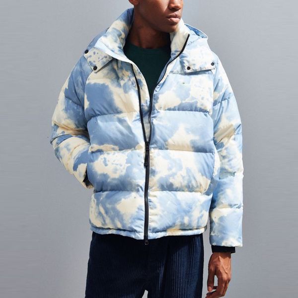 

hooded thick cotton jacket men zip up tie dye print winter bombers custom bubble down coats, Black