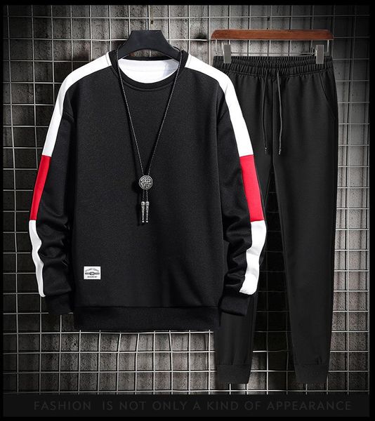 

2021 mens tracksuit spring autumn casual harajuku men hoodies sets patchwork sweatshirt sweatpants male track suit streetwear, Gray