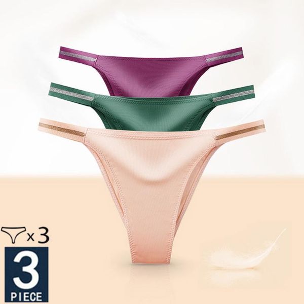 

women's panties satin women lot 3pcs/set exotic seamless soft cotton g-string thongs bikini female low rise underwear lingerie, Black;pink