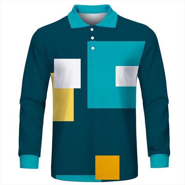 

youthup 3d shirt casual men polo printed square patterns long sleeves streetwear male shirts plus size 7xl, White;black