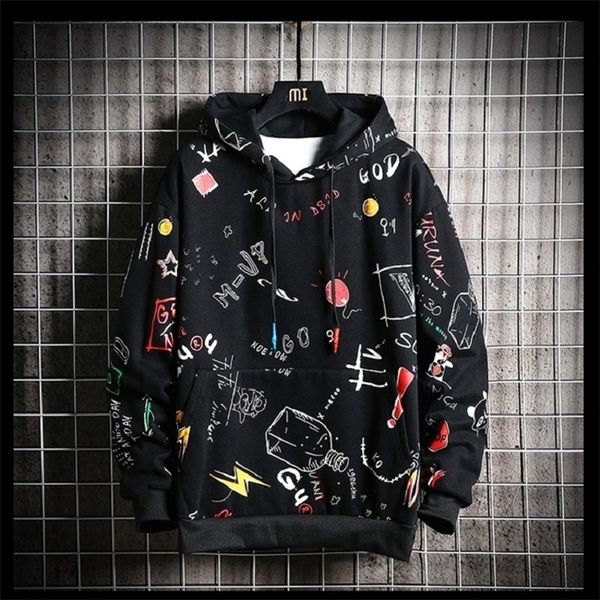 

hoodie sweatshirt mens casual pullover hoodies printing male hip hop streetwear hooded tracksuits autumn new trend clothes lj201222, Black