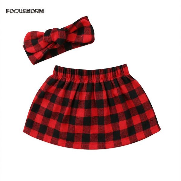 

2pcs christmas newborn baby girls plaid skirt outfits set clothes red toddler adorable baby girl plaid headband botton set, Blue
