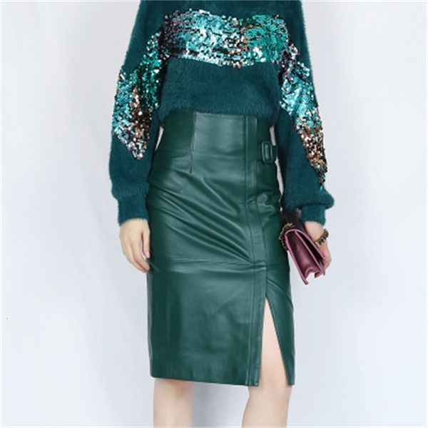 

2021 new fashion genuine sheep hide skirt e46 kosc, Black