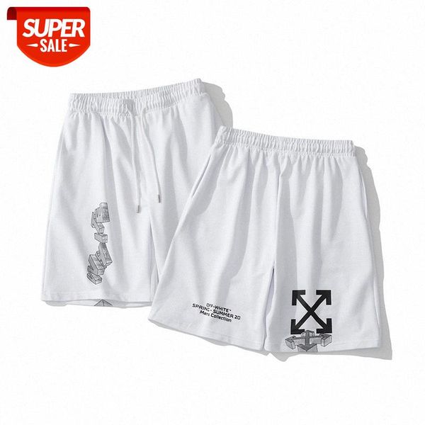 

ow white shorts men and women couples ow3d letter arrow five-point #hk90, Black