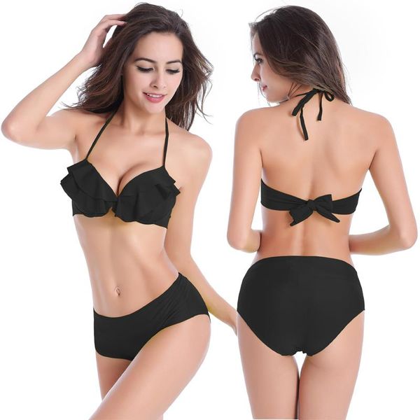 

women's swimwear wholesales feminine flounced underwire cup bikini beachwear vintage high waist girls black drop, White;black