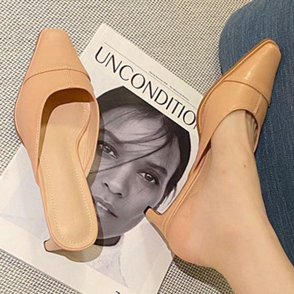 

slippers 2021 woman fashion thin heeled lady shoes pointed toe for female women's ladies slides sandals, Black