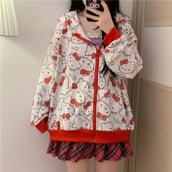 

women's hoodies & sweatshirts cute cartoon sweatshirt female harajuku streetwear funny zipper women anime teens pullover oversized vin, Black
