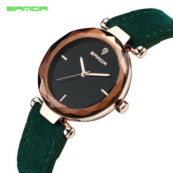 

wristwatches sanda 218 brand ladies elegant wrist watch luxury genuine leather strap fashion simple dial women japan quartz minimalist, Slivery;brown