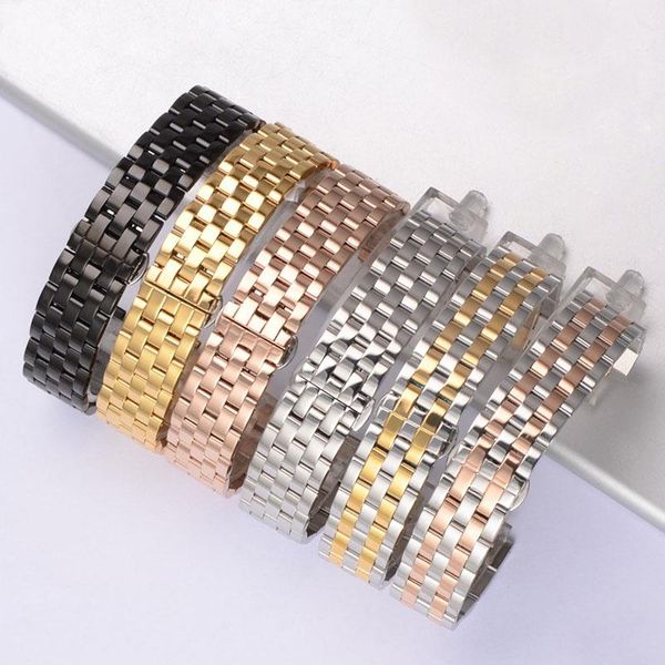 

watch bands stainless steel watchband men's bracelet for watches ladies wristwatches butterfly buckle 18 20 22mm strap, Black;brown