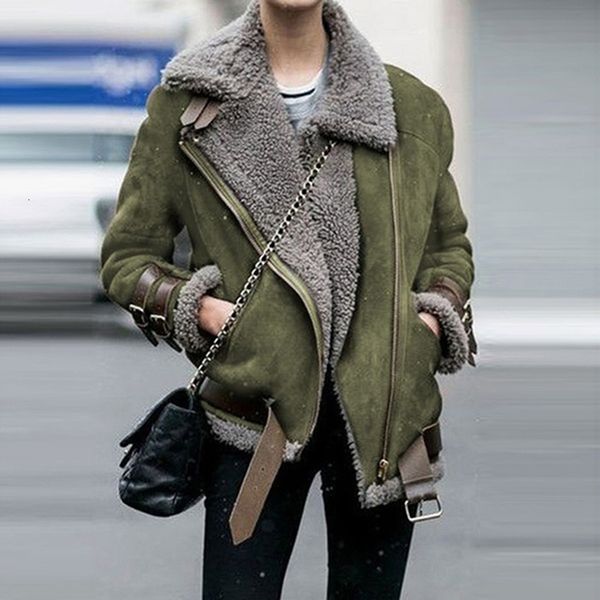 

autumn women fur coat from wool outwear warm aviator lady lamb leather jacket gebg, Black