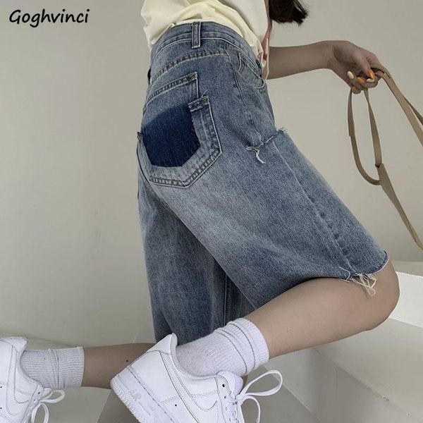 

women's shorts hole high waist women denim slim oversize knee-length retro couples harajuku zipper- wide-leg streetwear fur-lines ins, White;black