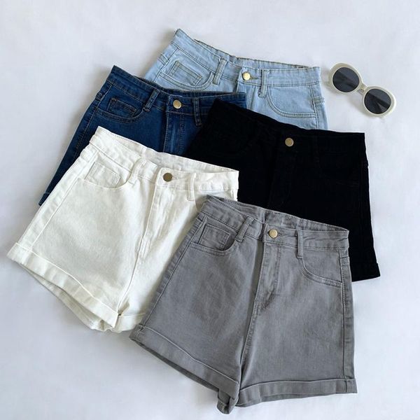 

women's shorts feynzo casual blue denim women high waist buttons pockets slim fit 2021 summer beach streetwear jeans, White;black