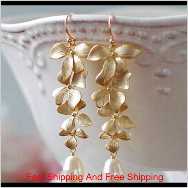

2019 new fashion women lady gold orchid matte flower pendant long dangle hook earrings jewelry gift xffjj qchfb, Silver