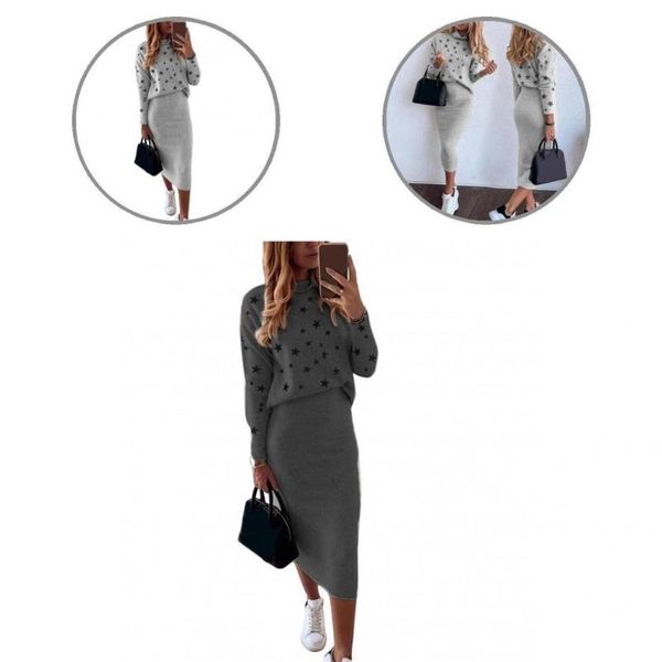 

two piece dress streetwear 1 set casual bodycon pencil skirt suit lady long sleeve for travel, White