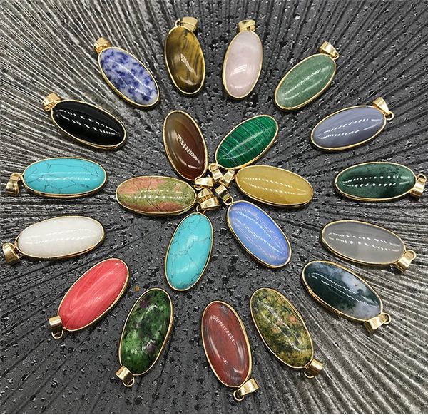 

rose quartz opal tiger's eye natural stone pendulum oval charms pendants for necklace earrings jewelry making, Bronze;silver
