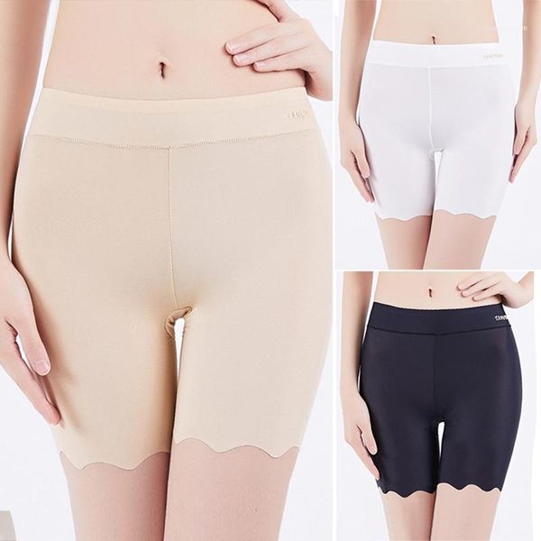 

women's shorts ice silk seamless safety pants anti-glare slim high waist shorts1, White;black