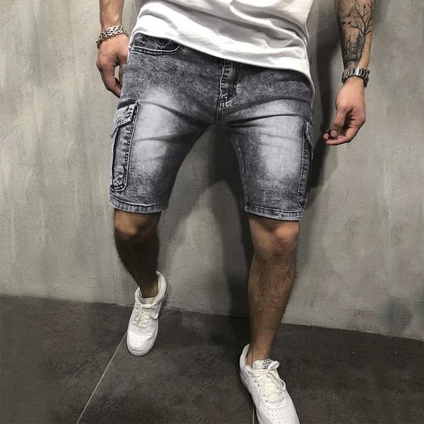 

men's jeans 2021 european size double pocket denim shorts boyfriend punk clothes patchwork cn(origin), Blue