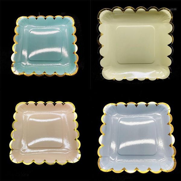 

packaging dinner service 10pcs/lot metallic square plates paper solid color themed disposable dishes1