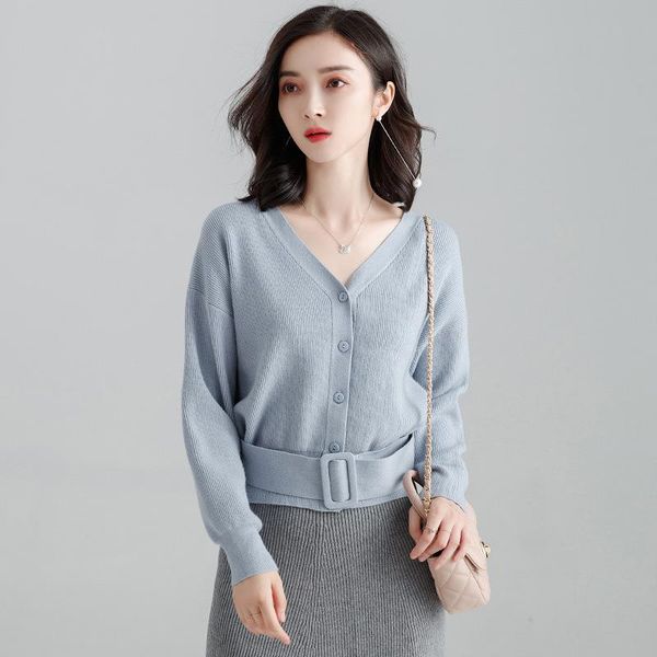 

women's sweaters 2021 autumn office lady knitted v neck 6 solid color women short cardigans, White;black