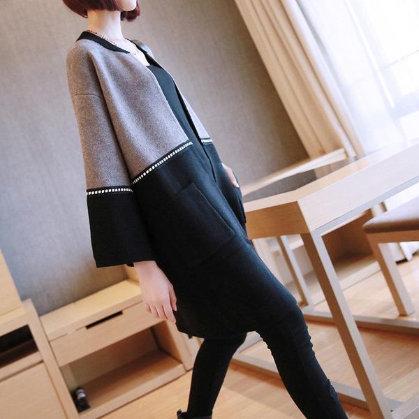 

women's sweaters thick patchwork sweater cardigans 2021 autumn casual loose knitting coats contrast color big size knitted outerwear, White;black