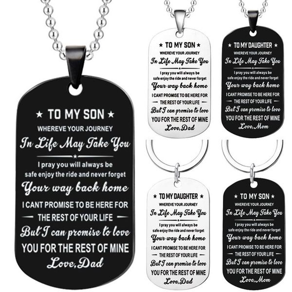 

pendant necklaces to my son daughter i love you dad mom family necklace army military cards stainless steel jewelry, Silver
