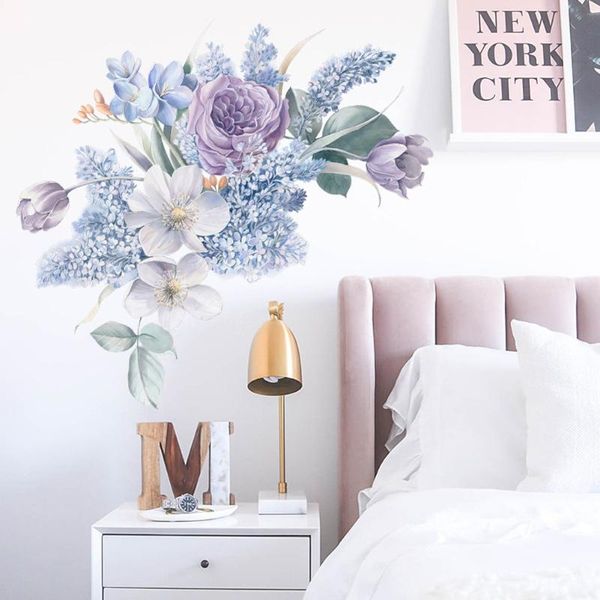 

wall stickers romantic purple flowers sticker home decoration living room bedroom decor water color wallpaper self-adhesive