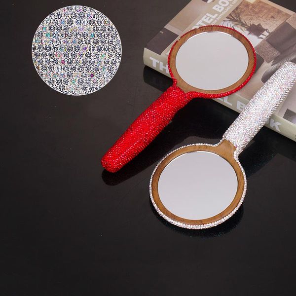 

mirrors hand-made diamonds shiny lightweight and portable creative wooden makeup mirror massage comb ladies hand-held gadgets